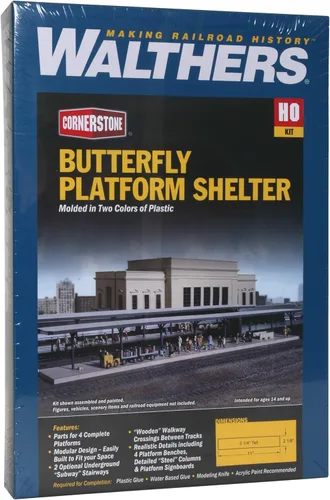 Vista 6 de Walthers Cornerstone Kit Serie HO Scale Mariposa Estación Refugios de Plataforma