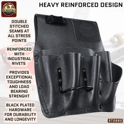 Vista 7 de Graintex Bolsa de yeso de cuero de grano superior resistente, soporte para martillo de acero, cinturón de herramientas de yeso, bolsa
