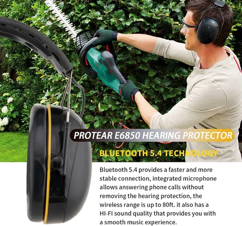 Vista 4 de (Orejeras E6850 Bluetooth de protección auditiva mejoradas con micrófono integrado, altavoces de alta fidelidad, tiempo de reproducción de más