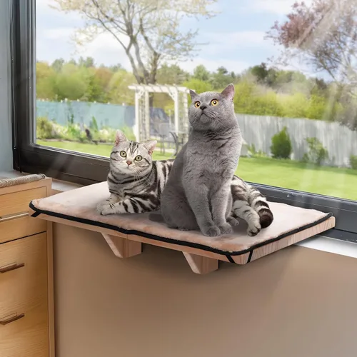 Vista 9 de Percha de Ventana para Gatos Petsfit, Hamaca de Gato de Madera Maciza Natural con Estera de Forro Polar Desmontable, Percha de Ventana Fácil