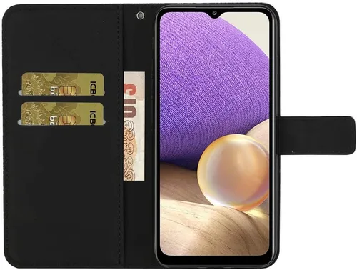 Vista 5 de Funda compatible con Samsung Galaxy A32 5G con tarjetero de cuero con tapa abatible, estampado retro con función atril, funda protectora magnética