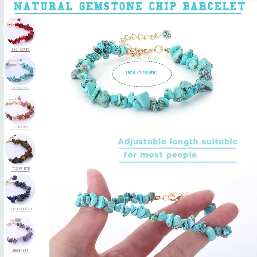 Vista 2 de Ubjuliwa 15 pulseras de chakras de piedras preciosas naturales para mujeres, pulseras de cristal curativo para mujeres y hombres, pulsera elástica