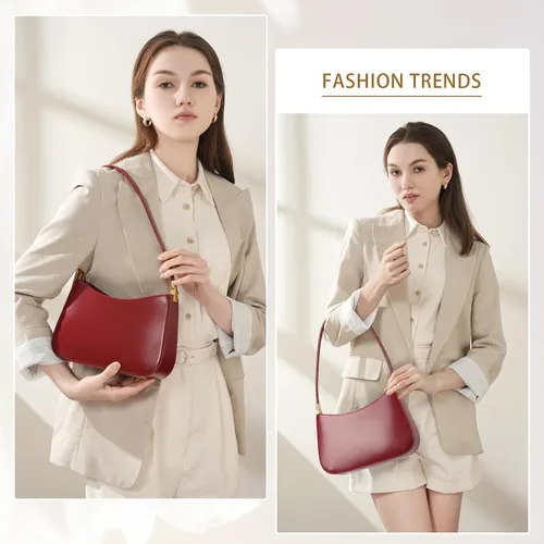 Vista 2 de Bolso de hombro para mujer, bolso pequeño de cuero genuino