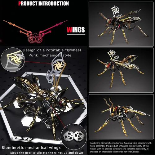 Vista 3 de Rompecabezas de metal 3D para adultos, kits de modelo de avispa mecánica, bloques de construcción, avispón gigante del norte, montaje difícil
