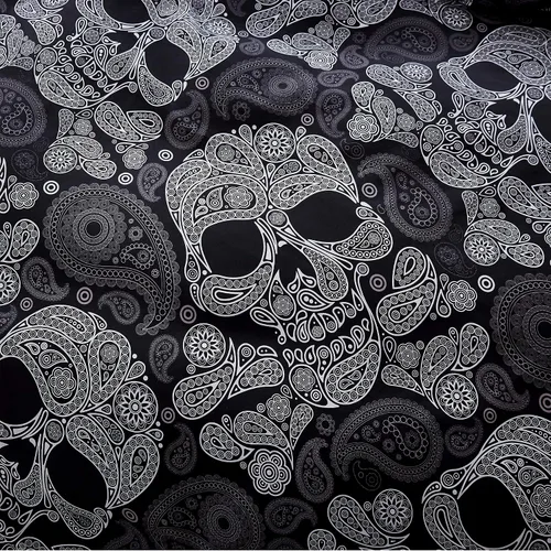 Vista 5 de LAMEJOR Juego de funda de edredón tamaño individual, decoración de Halloween, esqueleto de calavera negra, estampado floral, lujoso, suave, funda