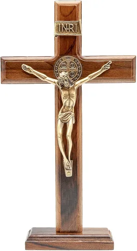 Vista 8 de Intercession Crucifijo de cruz de madera para pared y mesa (5 pulgadas - Oro antiguo)