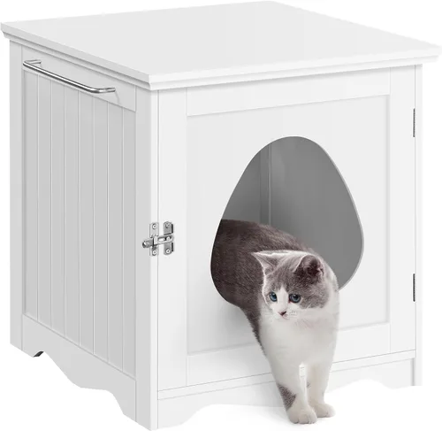 Vista 13 de Yaheetech - Caja de arena oculta para gatos, mesa auxiliar blanca Blanco