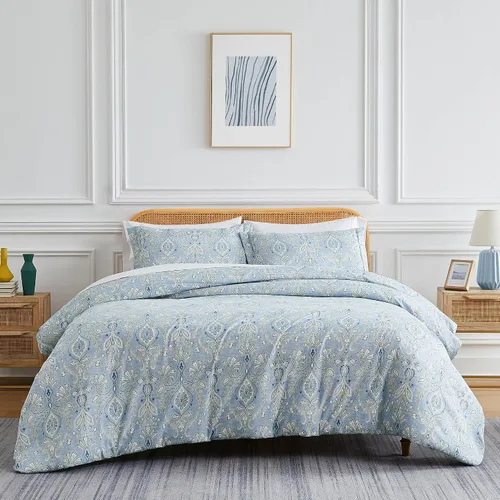 Vista 33 de Southshore Fine Living, Inc. Juego de edredón costero individual XL, edredón de plumón alternativo a rayas azules, tamaño individual XL con funda