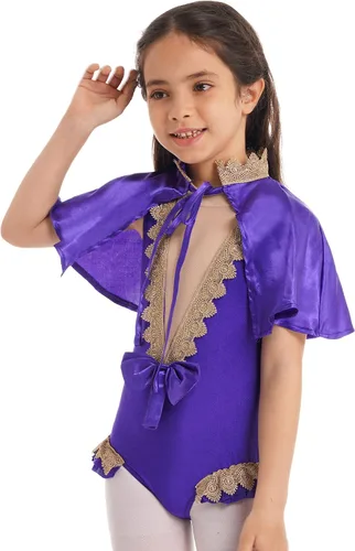 Vista 2 de JEATHA Disfraz de espectáculo de trapecio de circo para niñas y niñas capa superior con leotardo para Halloween fiesta de cosplay