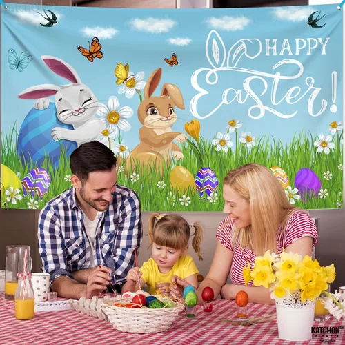 Vista 5 de KatchOn, Cartel de feliz Pascua – Xtragrande 72 x 44 pulgadas Fondo de Pascua para fotografía Pancartas de pared de Pascua para decoraciones