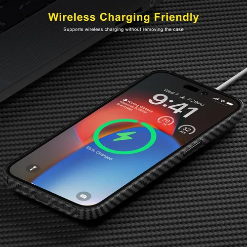 Vista 5 de memumi Funda delgada de fibra de aramida real para iPhone 15 Pro, resistente y duradera de 0.020 in, ajuste delgado para iPhone 15 Pro, funda