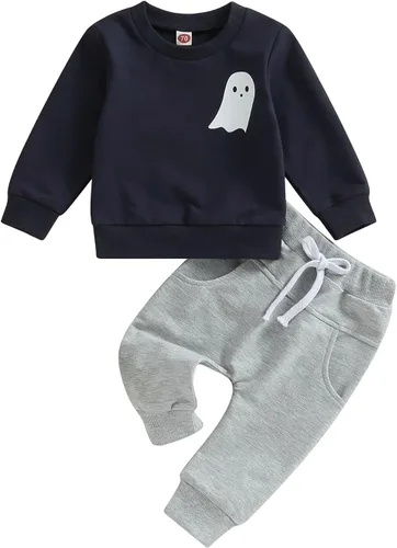 Vista 71 de Karwuiio Conjunto de disfraz de Halloween para bebé, sudadera de manga larga y pantalones para otoño