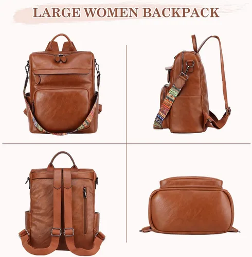 Vista 8 de Bolso tipo mochila para mujer, RAVUO de piel sintética, mini mochila de moda para mujer, tres formas de llevar, S