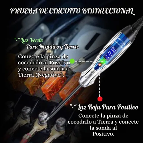 Vista 3 de Luz de prueba automotora, probador de circuito digital LED de 3-60 V CC, probador de luz resistente con voltímetro, probador de voltaje automático