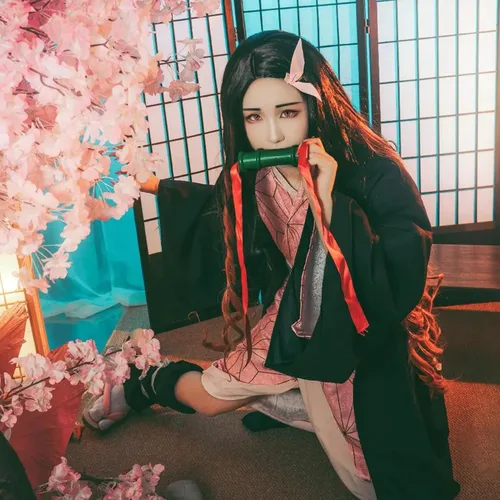 Vista 7 de Antsparty Nezuko Cosplay Costume for Kids Adult Anime Tanjiro Kimono Halloween Shinobu Zenitsu Cosplay Party
