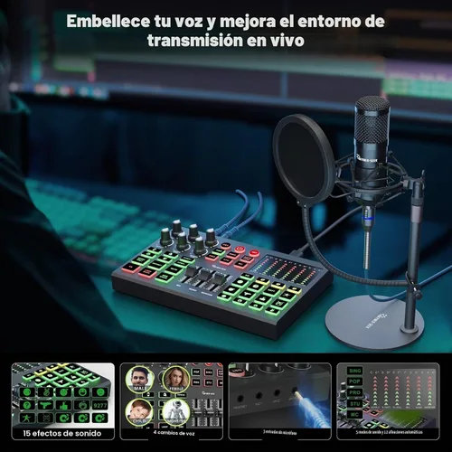 Vista 5 de Paquete de Equipo para Podcast, Micrófono de Condensador de 48V con Interfaz de Audio de Transmisión para Grabación de Podcasting, Transmisión