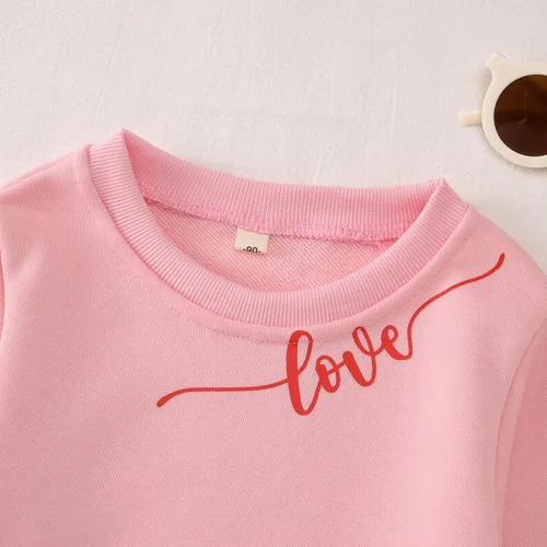 Vista 4 de MODNTOGA Mommy and Me - Sudadera de cuello redondo con cuello redondo y estampado de corazón, manga larga, sudadera familiar a juego Niño-rosa