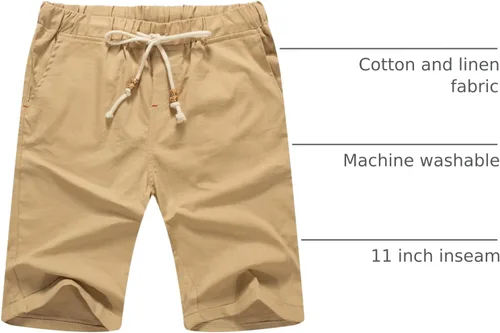 Vista 24 de Sailwind Pantalones cortos de lino para hombre, pantalones cortos casuales de playa con cordón