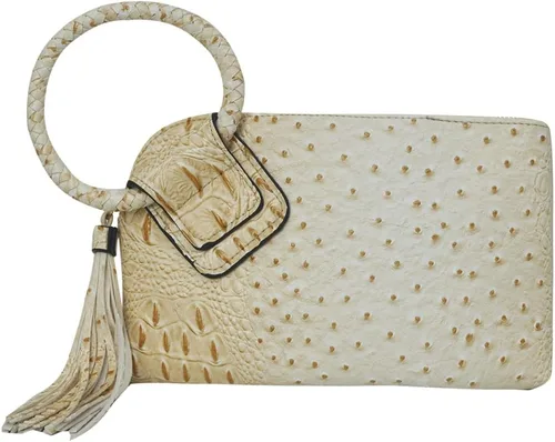 Vista 2 de NGIL Mini bolso de pulsera para mujer, mini bolso de cuero sintético con borla de flecos, cartera de pulsera para mujer