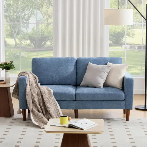 Vista 15 de Kingfun Silla decorativa, sillas de sala de estar, sillón de lectura de chenilla, de mediados de siglo con pie de madera maciza, decoración moderna