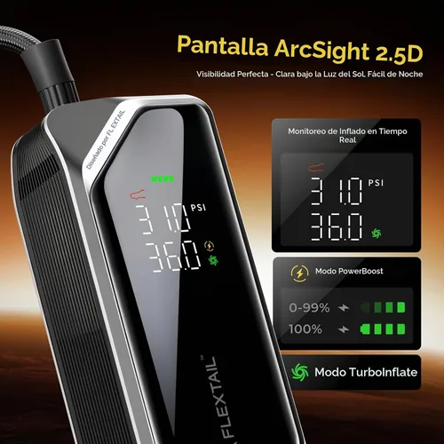 Vista 4 de FLEXTAILGEAR Inflador de neumáticos portátil, bomba de aire eléctrica recargable con control de presión de perilla, compresor de aire inalámbrico