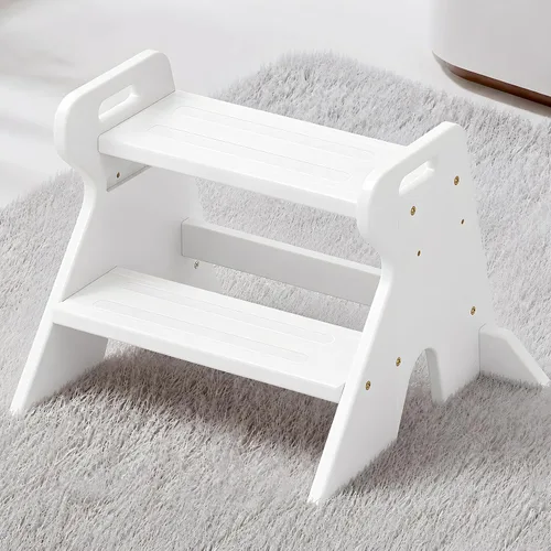 Vista 10 de COSYLAND Wooden Toddler Step Stool for Kids Bathroom Kitchen 2 Tier White & Natural