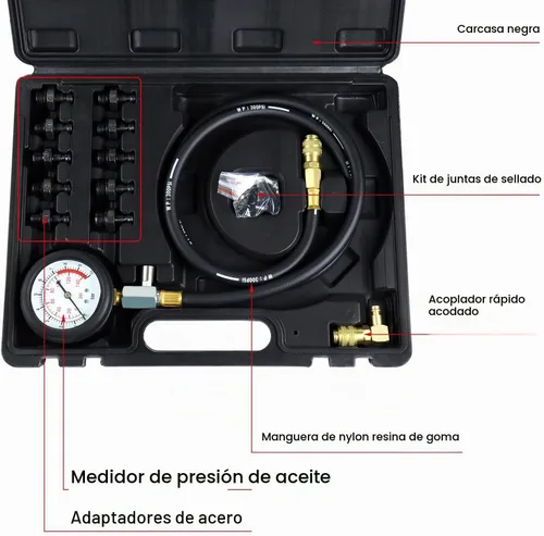 Vista 2 de YSTOOL Kit de prueba de presión de aceite, medidor profesional de presión de aceite para diagnóstico de motor con adaptadores de manguera y estuche