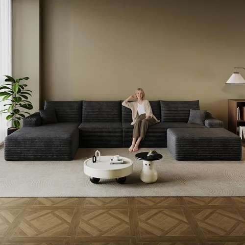 Vista 29 de Sofá modular en forma de L de 96 pulgadas con diván, moderno y cómodo sofá de pana para sala de estar, sofá de espuma viscoelástica, no requiere