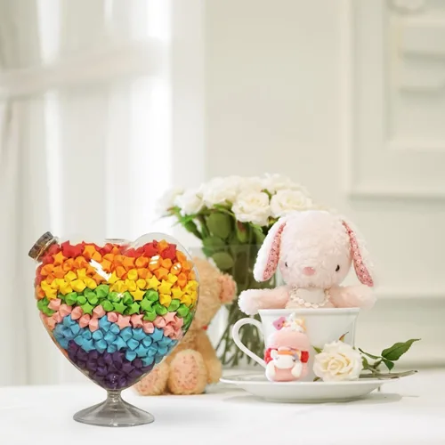 Vista 7 de Operitacx Botella de cristal con forma de corazón de 7 pulgadas con tapón de corcho, tarro decorativo transparente para estrella de origami, jarrón