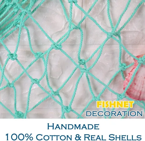 Vista 2 de Decoración de red de pesca natural con conchas de 79 pulgadas, decoración temática de playa para fiesta, hogar, dormitorio, decoración de red