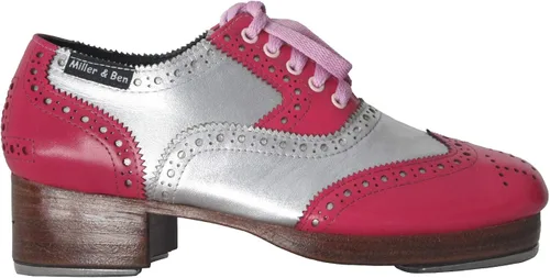 Vista 3 de Miller & Ben Tap Shoes, Triple Threat, Pink & Silver Royal Professional Tap Shoes