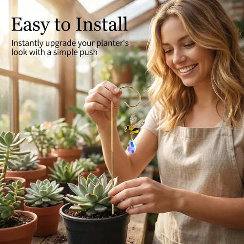 Vista 7 de HDCRYSTALGIFTS 4 atrapasoles de cristal de abejorro con enrejado pequeño para plantas en maceta, accesorios de enrejado para plantas