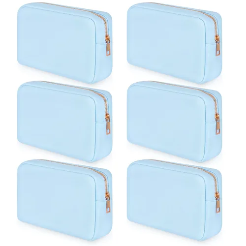 Vista 9 de Sweetude 6 piezas Bolsa de maquillaje de nailon, neceser de viaje con cremallera, bolsa de cosméticos de nailon para bolso, organizador