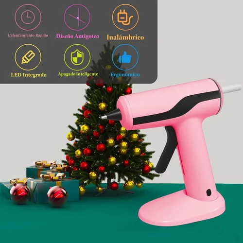 Vista 6 de Kit de pistola de pegamento caliente inalámbrica MONVICT, pistola de pegamento rosa mini recargable USB-C con 40 piezas de barras de pegamento