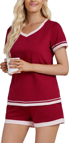 Vista 4 de KIFOVEN Conjunto de pijama de manga corta con cuello en V y pantalones cortos para mujer