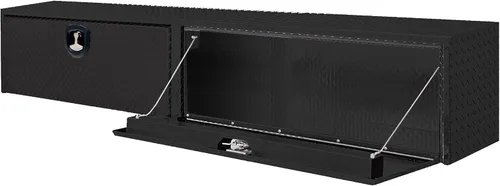Vista 4 de Buyers Products 1721551 - Caja de camión de aluminio negro con tracción en diamante y tapa superior con puerta abatible, 72 x 13 x 16 pulgadas