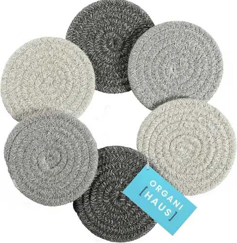 Vista 10 de OrganiHaus Juego de 6 posavasos de algodón absorbente, decoración rústica de estilo bohemio para mesa de café y protección de bebidas, posavasos