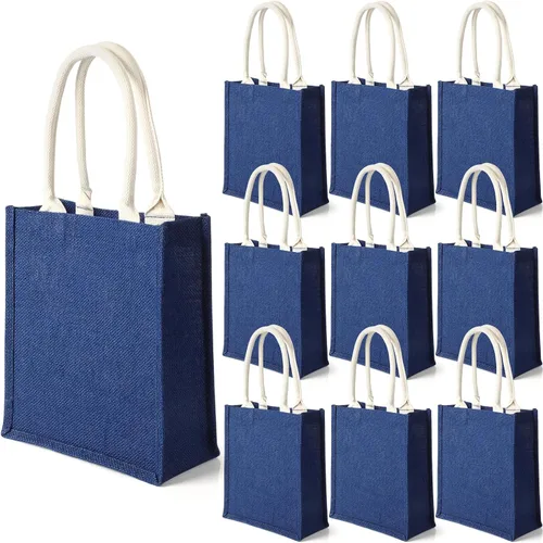 Vista 7 de 10 bolsas de arpillera con asas, bolsa de regalo de yute, impermeables, reutilizables, en blanco, para bricolaje, boda, dama de honor, compras