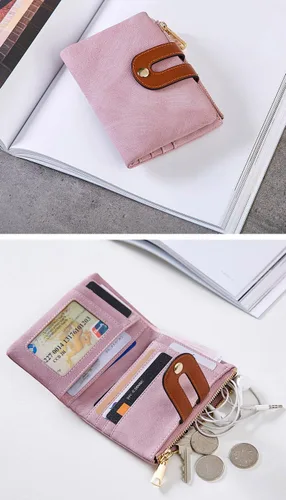 Vista 26 de AOXONEL Cartera pequeña de cuero plegable Rfid para mujer, con cremallera, bolsillo para tarjeta de identificación, delgada, compacta y delgada
