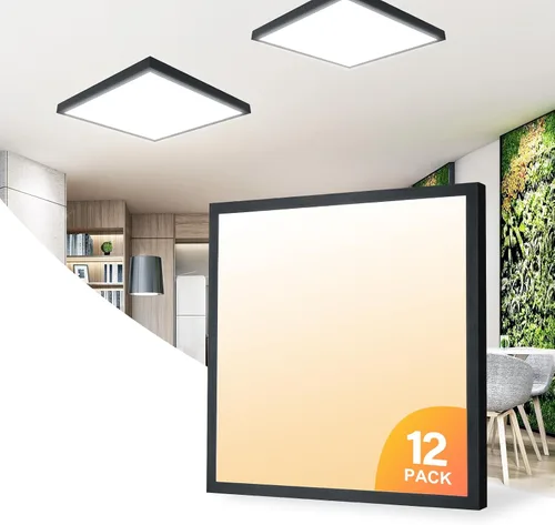 Vista 9 de Lámpara de panel plano LED negra de 1x4 pies, montaje en superficie, 5000K-4000K-3000K seleccionable y regulable Triac, lámpara de techo rectangular