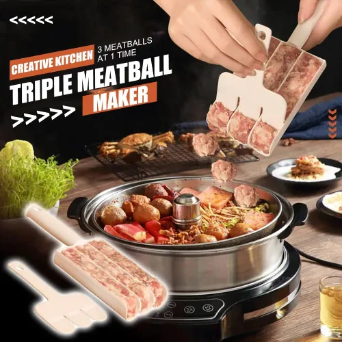 Vista 2 de Triple albóndigas multifunción antiadherente para hacer 3 albóndigas a la vez, fácil de limpiar con una pala de corte de cocina (blanco)