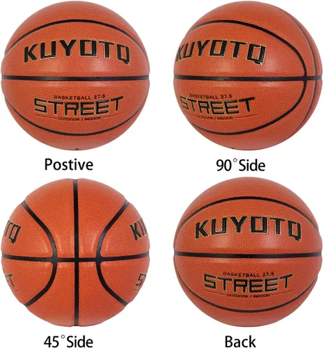 Vista 5 de KUYOTQ Baloncesto callejero para niños y jóvenes, tamaño 5 para exteriores, 27.5 pulgadas, piel suave, canal profundo, resistente al desgaste
