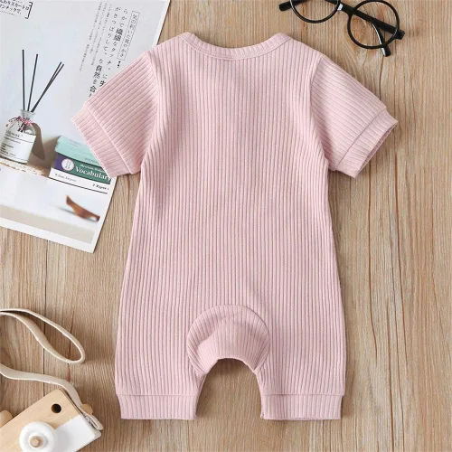 Vista 48 de Mameluco unisex de manga corta para bebé recién nacido, con botones, de una pieza, ropa de color sólido