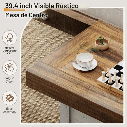 Vista 3 de Lareth - Mesa de centro rústica de 39 pulgadas para sala de estar con diseño en X, rectangular Nogal blanco antiguo