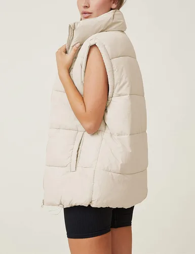 Vista 2 de Freyhem Chaleco acolchado de longitud media con cordón y cremallera para mujer, sin mangas, acolchado