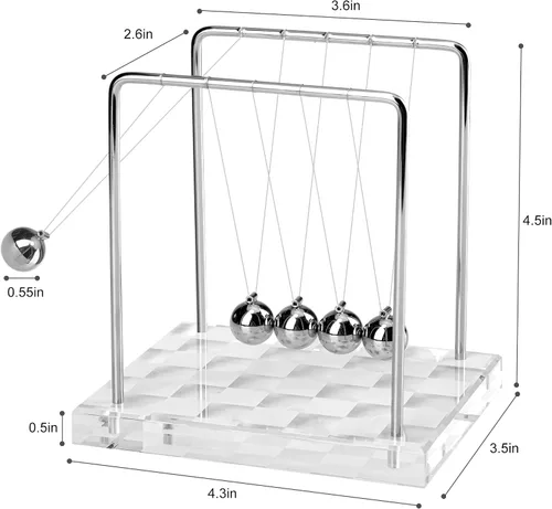 Vista 2 de Péndulo de Newton con Bolas de Equilibrio, Péndulo Clásico de Newton con Base de Tablero de Ajedrez Plateado y Blanco, Gadget de Física Científica