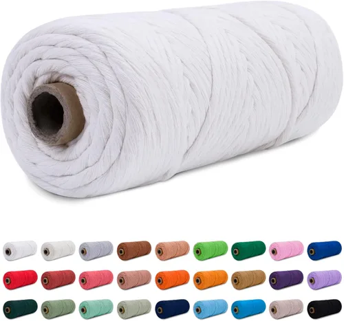 Vista 22 de CAMAL Cordón de macramé de 0.157 in x 109 yardas (328.1 ft), cuerda de algodón de color para tejer, manualidades, colgar en la pared, proyectos