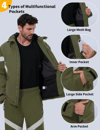 Vista 6 de GEMYSE Men's Ski Suit Waterproof Snow Suit Winter snowboard Jacket and Pants Set Hooded ski outfits with Reflective Trim