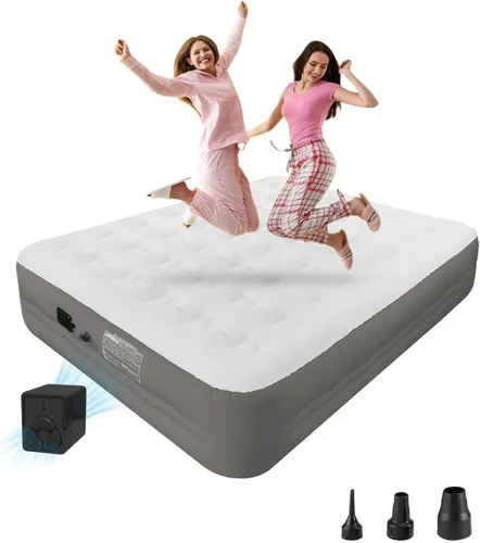 Vista 8 de Colchón de aire Queen con bomba recargable incorporada, cama inflable elevada de 18 pulgadas para acampar e invitados, inflado rápido de 3 minutos