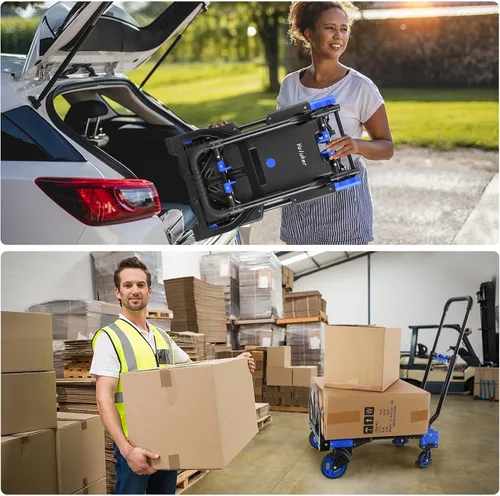 Vista 6 de Carro de mano plegable 2 en 1, carrito retráctil de 330 libras, 4 y 2